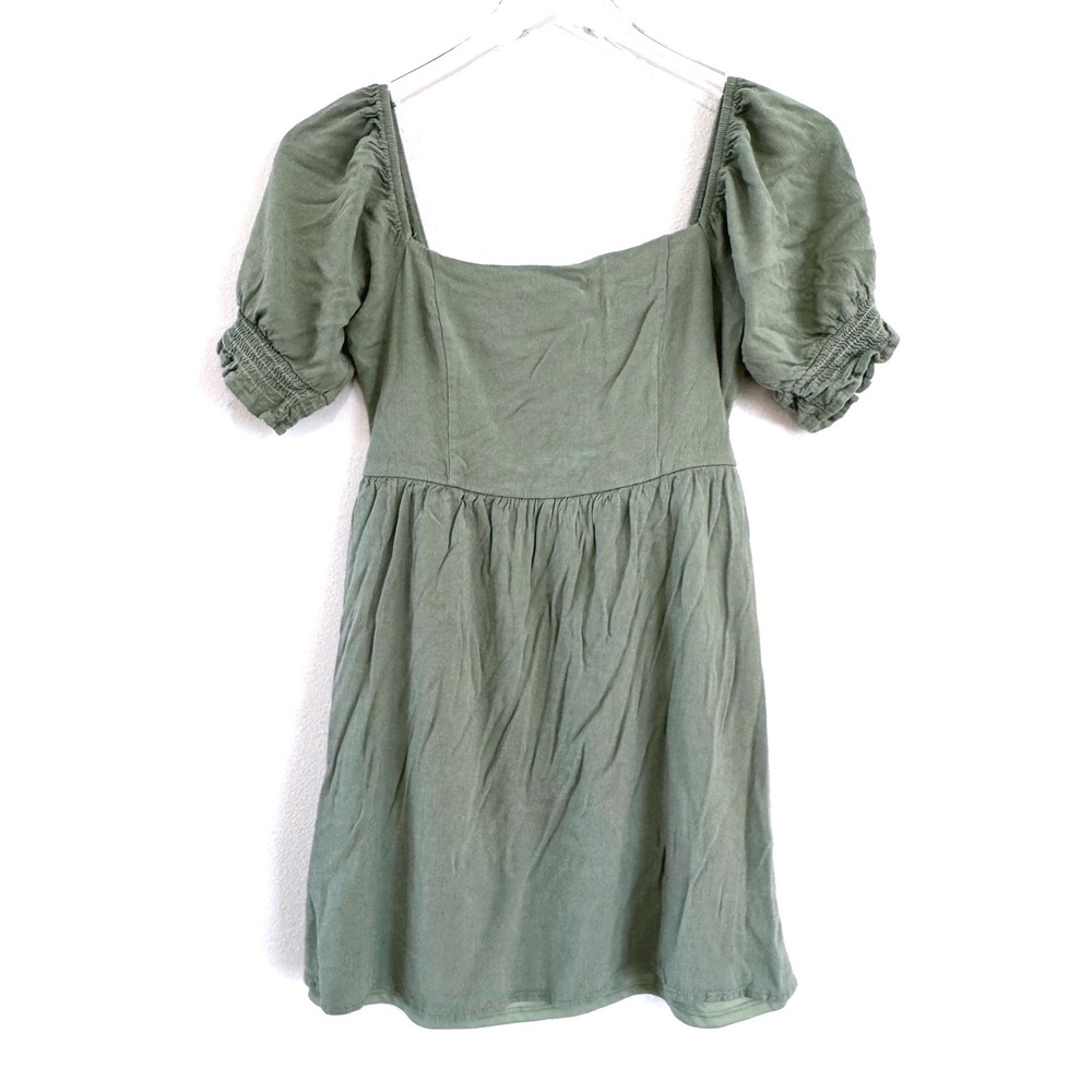 Altar'd State | Gracie Green Puff Sleeve Short‎ Square Neck Dress